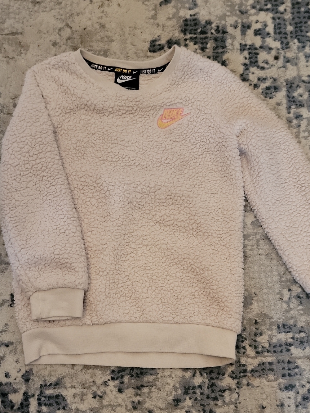 Nike Kids Cream Sherpa Pullover with Pink Logo Accent